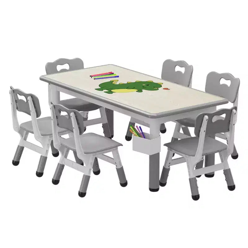 Set Tavolo Grigio Regolabile in Altezza per Bambini e 6 Sedie, Età 2-10 Anni, 6 Posti