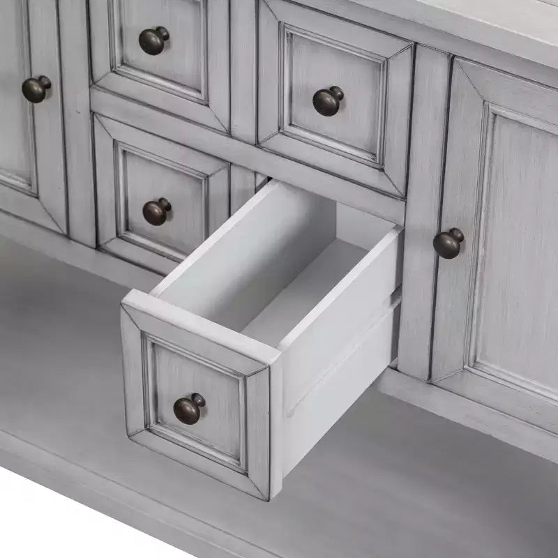 Consolle vintage con 4 cassetti e ripiano – Grigio antico / Blu scuro / Blu marino chiaro / Bianco lime / Blu retrò / Bianco – Montaggio da 1 persona