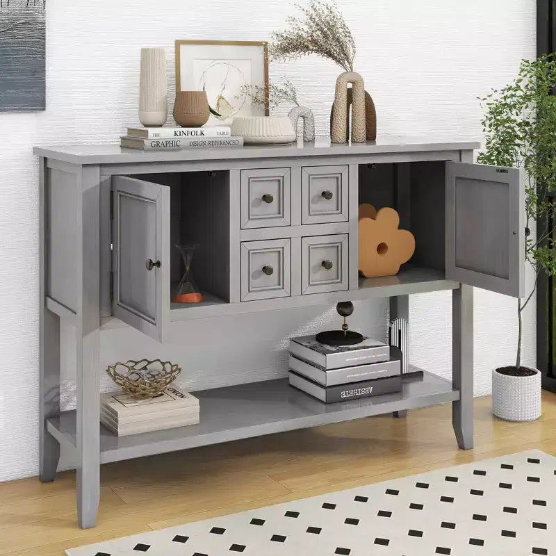 Consolle vintage con 4 cassetti e ripiano – Grigio antico / Blu scuro / Blu marino chiaro / Bianco lime / Blu retrò / Bianco – Montaggio da 1 persona