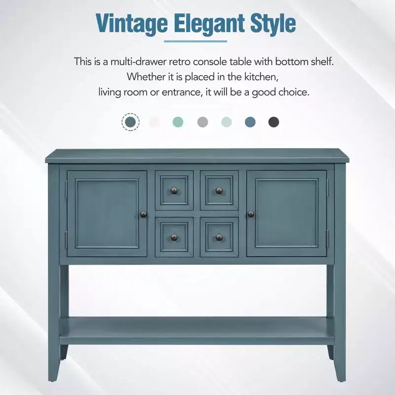 Consolle vintage con 4 cassetti e ripiano – Grigio antico / Blu scuro / Blu marino chiaro / Bianco lime / Blu retrò / Bianco – Montaggio da 1 persona