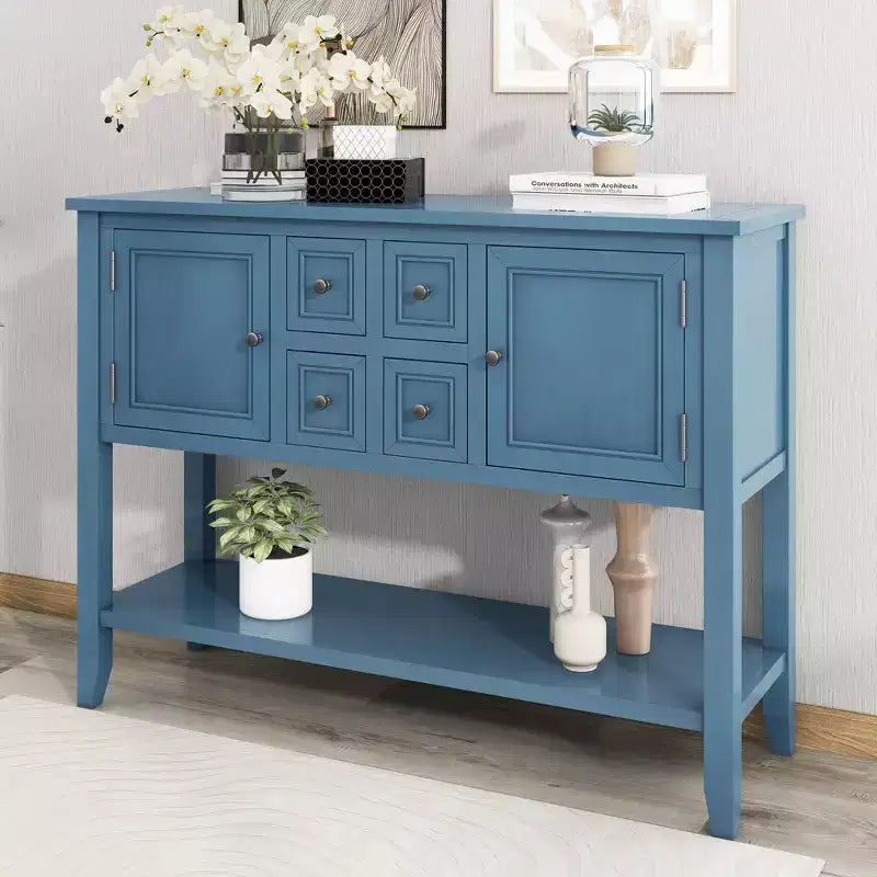 Consolle vintage con 4 cassetti e ripiano – Grigio antico / Blu scuro / Blu marino chiaro / Bianco lime / Blu retrò / Bianco – Montaggio da 1 persona
