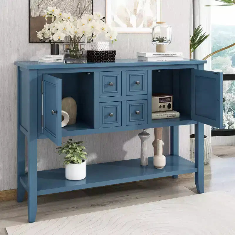 Consolle vintage con 4 cassetti e ripiano – Grigio antico / Blu scuro / Blu marino chiaro / Bianco lime / Blu retrò / Bianco – Montaggio da 1 persona