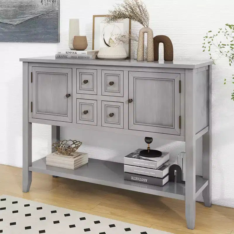 Consolle vintage con 4 cassetti e ripiano – Grigio antico / Blu scuro / Blu marino chiaro / Bianco lime / Blu retrò / Bianco – Montaggio da 1 persona