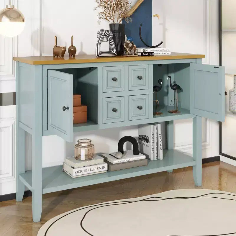 Consolle vintage con 4 cassetti e ripiano – Grigio antico / Blu scuro / Blu marino chiaro / Bianco lime / Blu retrò / Bianco – Montaggio da 1 persona
