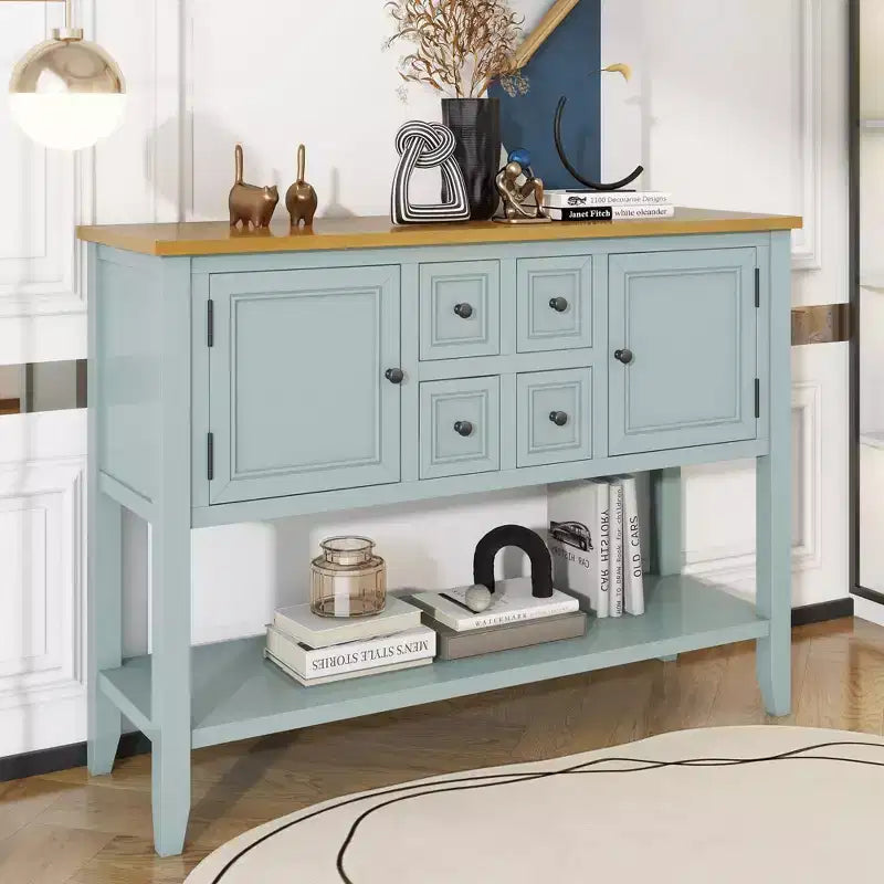 Consolle vintage con 4 cassetti e ripiano – Grigio antico / Blu scuro / Blu marino chiaro / Bianco lime / Blu retrò / Bianco – Montaggio da 1 persona