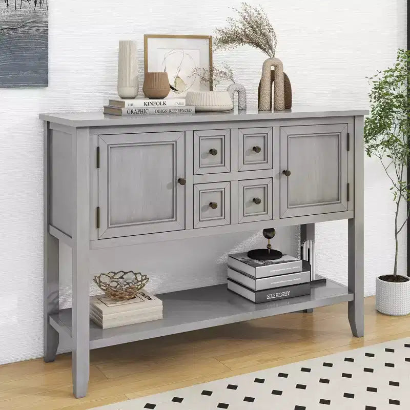Consolle vintage con 4 cassetti e ripiano – Grigio antico / Blu scuro / Blu marino chiaro / Bianco lime / Blu retrò / Bianco – Montaggio da 1 persona