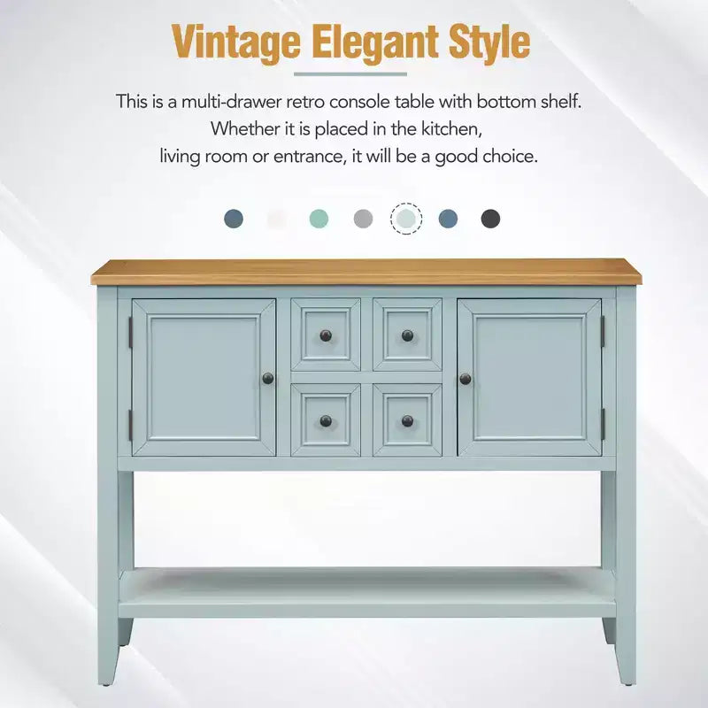 Consolle vintage con 4 cassetti e ripiano – Grigio antico / Blu scuro / Blu marino chiaro / Bianco lime / Blu retrò / Bianco – Montaggio da 1 persona