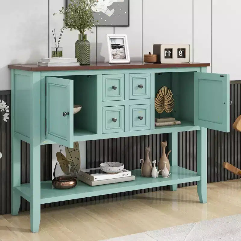 Consolle vintage con 4 cassetti e ripiano – Grigio antico / Blu scuro / Blu marino chiaro / Bianco lime / Blu retrò / Bianco – Montaggio da 1 persona