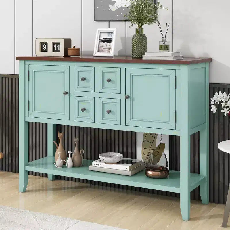 Consolle vintage con 4 cassetti e ripiano – Grigio antico / Blu scuro / Blu marino chiaro / Bianco lime / Blu retrò / Bianco – Montaggio da 1 persona