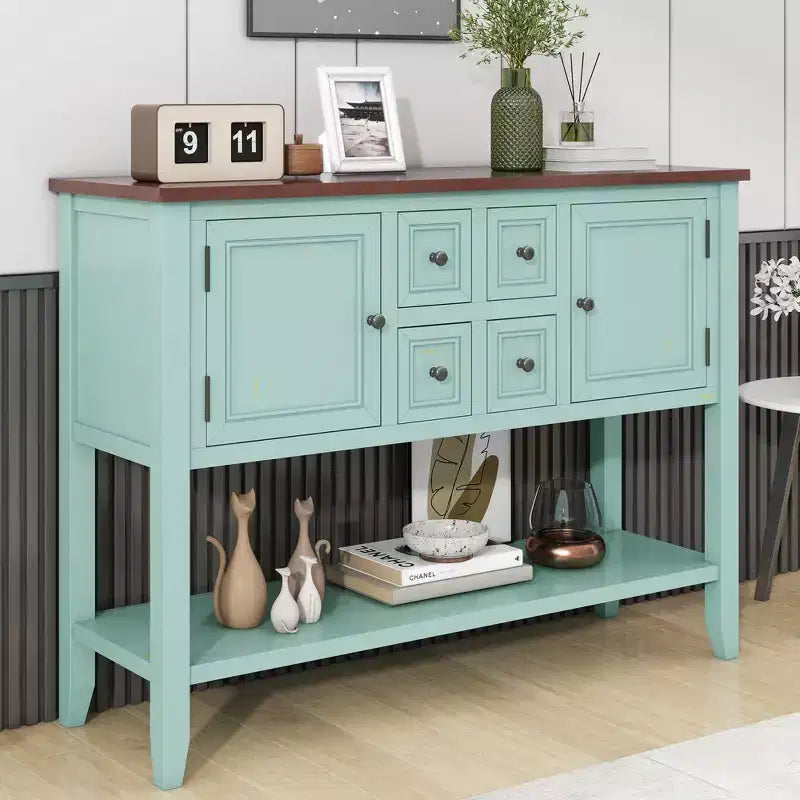 Consolle vintage con 4 cassetti e ripiano – Grigio antico / Blu scuro / Blu marino chiaro / Bianco lime / Blu retrò / Bianco – Montaggio da 1 persona