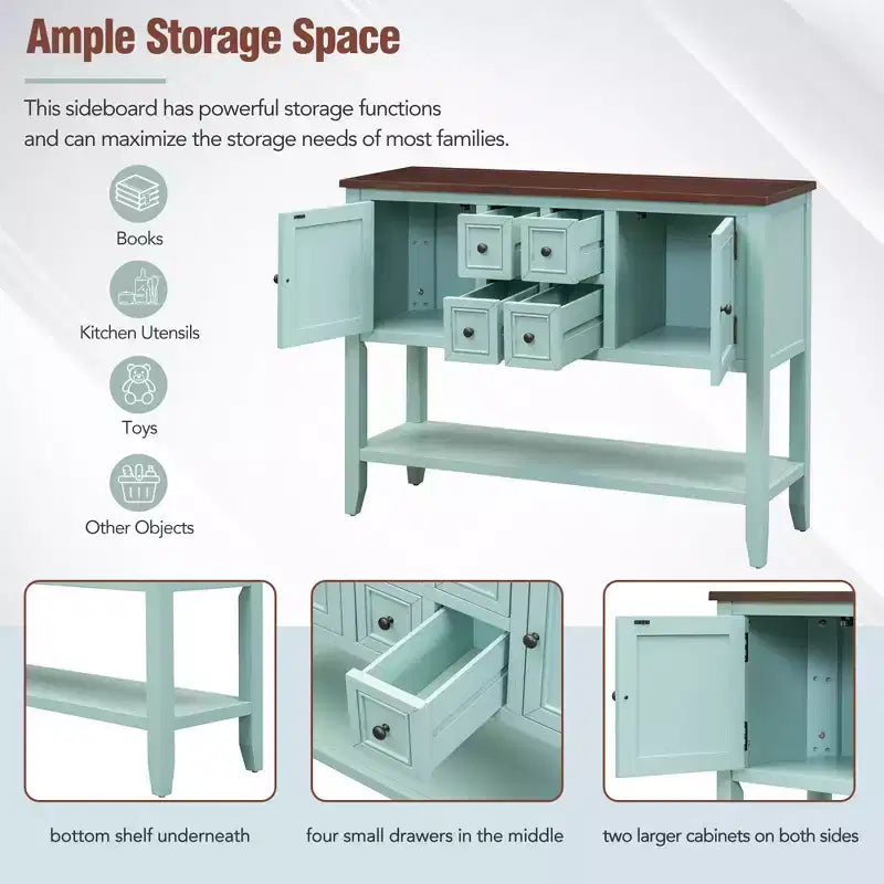 Consolle vintage con 4 cassetti e ripiano – Grigio antico / Blu scuro / Blu marino chiaro / Bianco lime / Blu retrò / Bianco – Montaggio da 1 persona