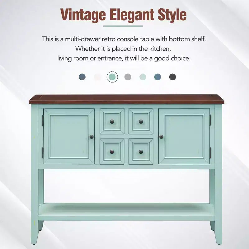 Consolle vintage con 4 cassetti e ripiano – Grigio antico / Blu scuro / Blu marino chiaro / Bianco lime / Blu retrò / Bianco – Montaggio da 1 persona