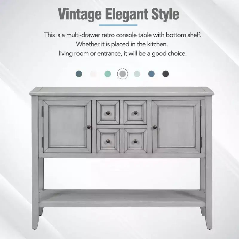 Consolle vintage con 4 cassetti e ripiano – Grigio antico / Blu scuro / Blu marino chiaro / Bianco lime / Blu retrò / Bianco – Montaggio da 1 persona