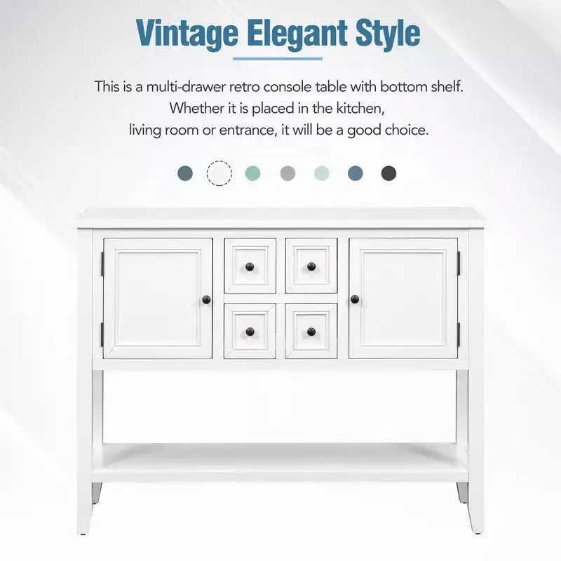 Consolle vintage con 4 cassetti e ripiano – Grigio antico / Blu scuro / Blu marino chiaro / Bianco lime / Blu retrò / Bianco – Montaggio da 1 persona