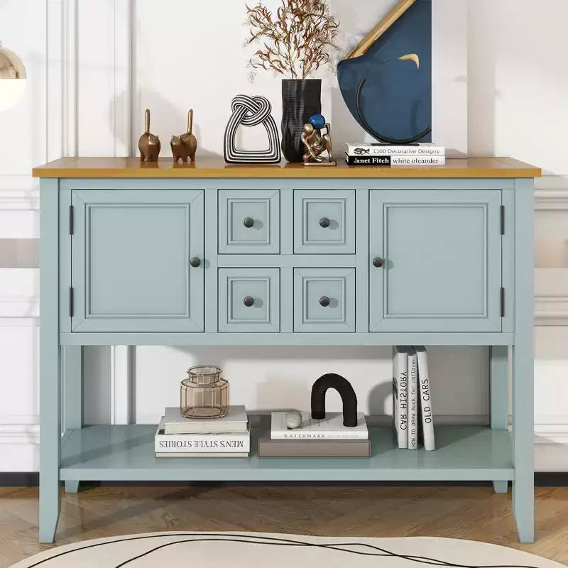 Consolle vintage con 4 cassetti e ripiano – Grigio antico / Blu scuro / Blu marino chiaro / Bianco lime / Blu retrò / Bianco – Montaggio da 1 persona