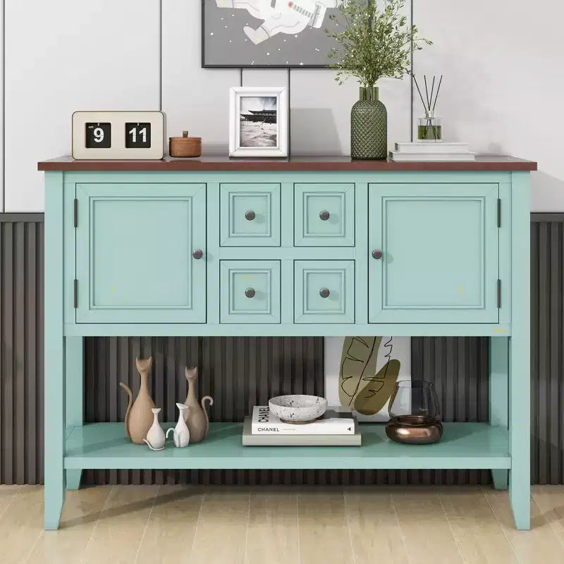 Consolle vintage con 4 cassetti e ripiano – Grigio antico / Blu scuro / Blu marino chiaro / Bianco lime / Blu retrò / Bianco – Montaggio da 1 persona