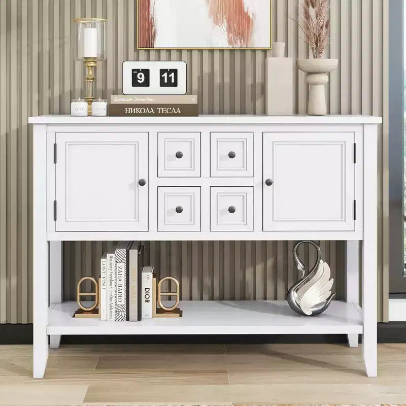 Consolle vintage con 4 cassetti e ripiano – Grigio antico / Blu scuro / Blu marino chiaro / Bianco lime / Blu retrò / Bianco – Montaggio da 1 persona