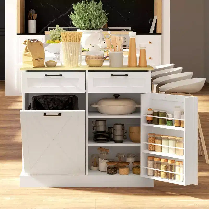 Mobiletto pattumiera a ribalta con cassetti, Nero/Grigio/Bianco, montaggio per 1 persona