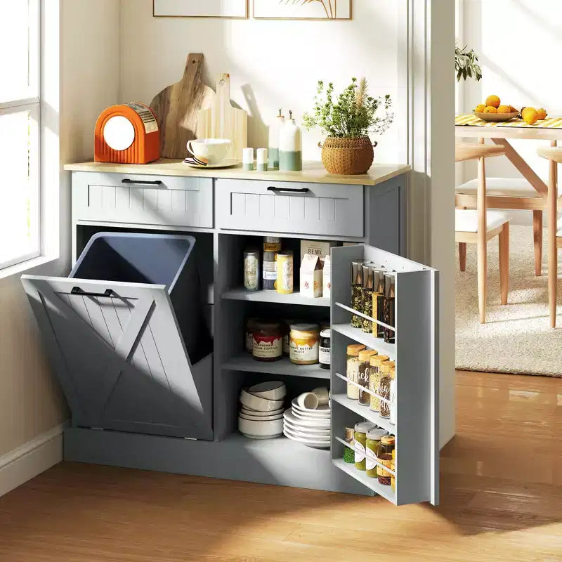 Mobiletto pattumiera a ribalta con cassetti, Nero/Grigio/Bianco, montaggio per 1 persona