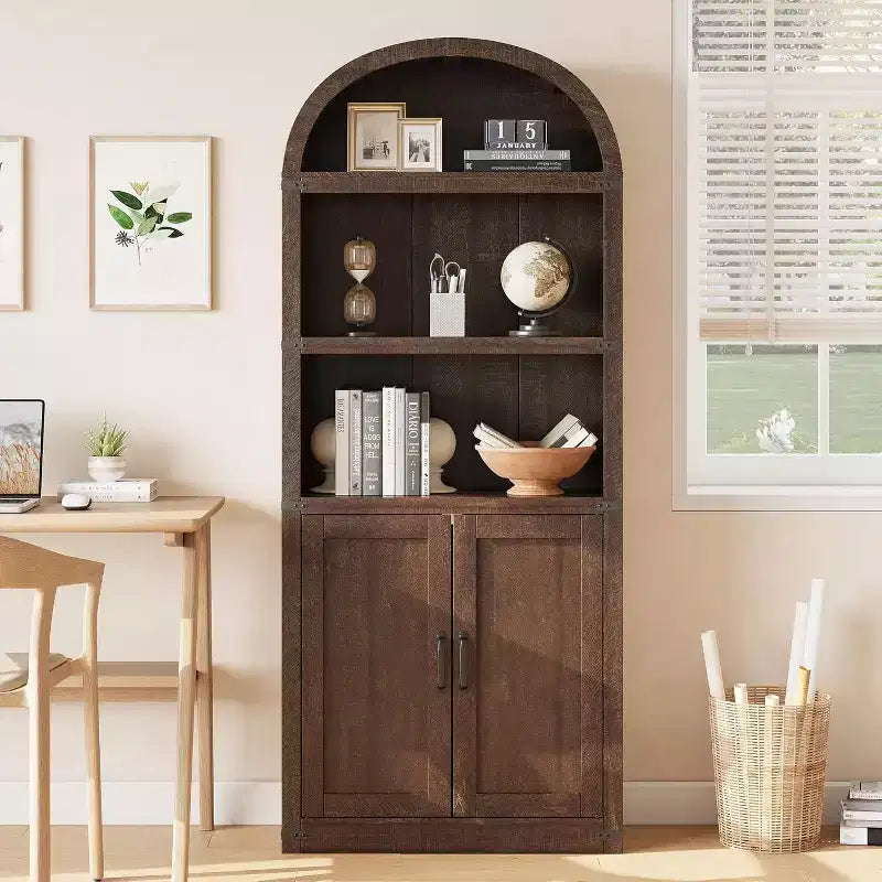Libreria ad arco a 5 ripiani, finitura in legno naturale, singola