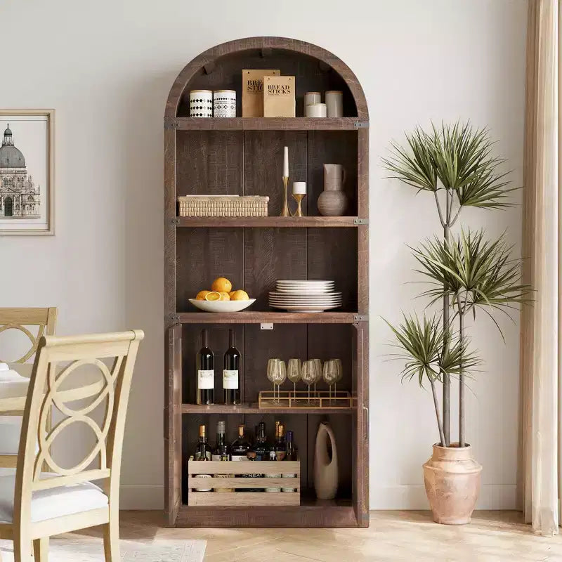 Libreria ad arco a 5 ripiani, finitura in legno naturale, singola