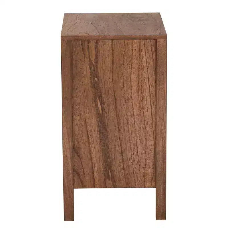 Comodino in Legno Bohemien Marrone con Anta a Rete in Corda