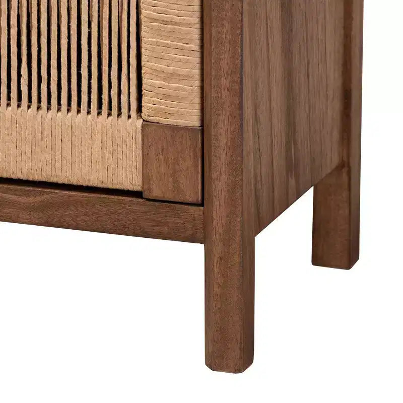 Comodino in Legno Bohemien Marrone con Anta a Rete in Corda