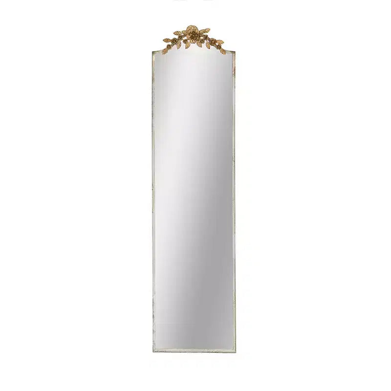 Specchio da parete rettangolare a figura intera con corona floreale avorio e oro, 1 persona
