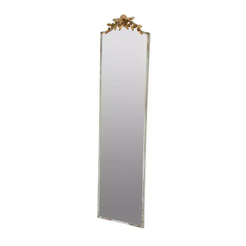 Specchio da parete rettangolare a figura intera con corona floreale avorio e oro, 1 persona