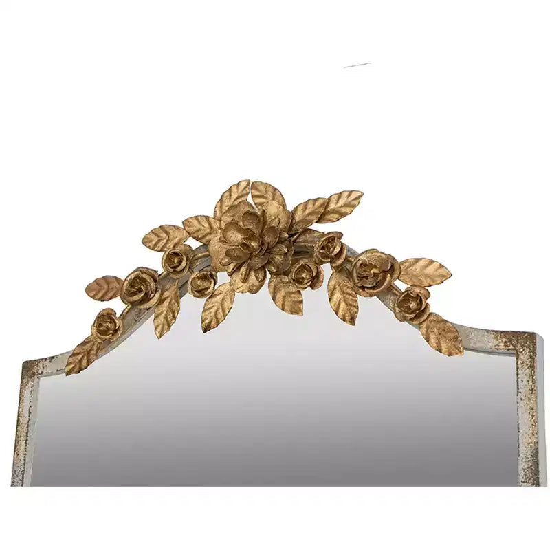 Specchio da parete rettangolare a figura intera con corona floreale avorio e oro, 1 persona