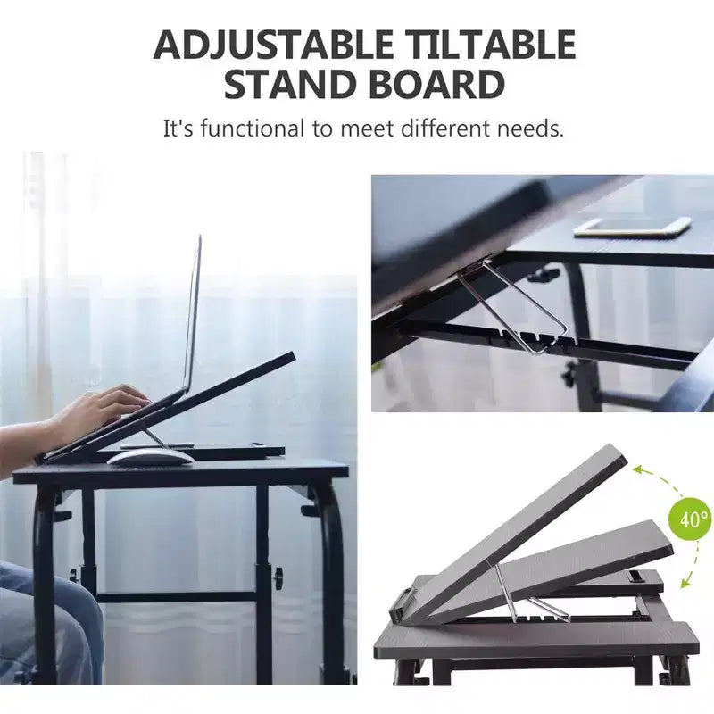 Tavolo da Letto Regolabile Nero con Ruote, Piano Inclinabile, Uso Singolo – 31.5" / 47.24"