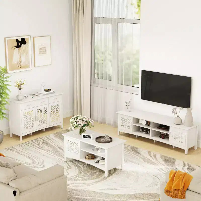 Mobile TV in legno marrone con pannello a specchio, adatto per TV fino a 75", montaggio a 1 persona