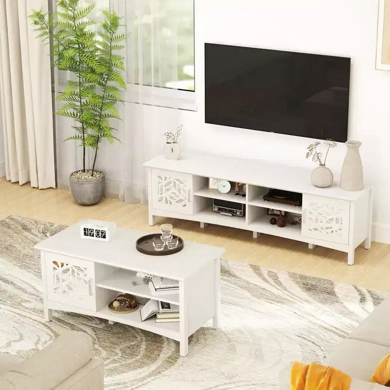 Mobile TV in legno marrone con pannello a specchio, adatto per TV fino a 75", montaggio a 1 persona
