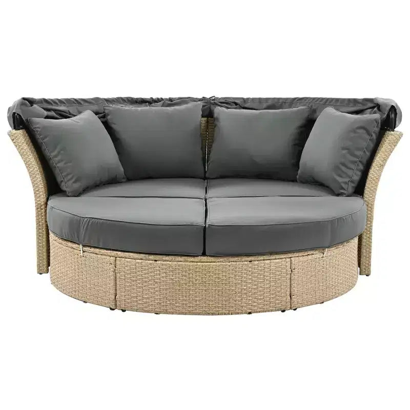 Daybed da esterno in rattan beige a 2 posti con tettuccio retrattile