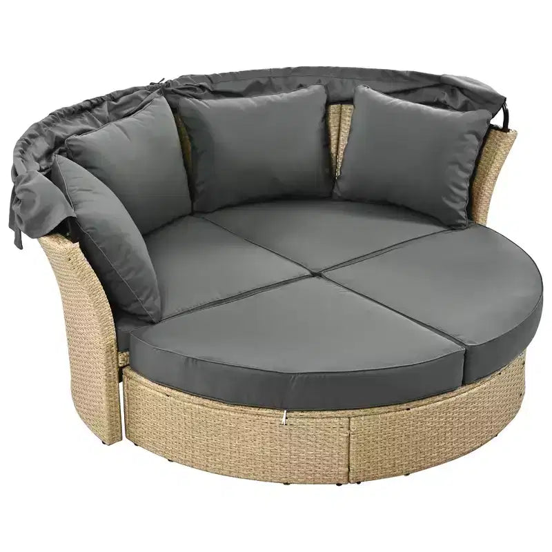 Daybed da esterno in rattan beige a 2 posti con tettuccio retrattile