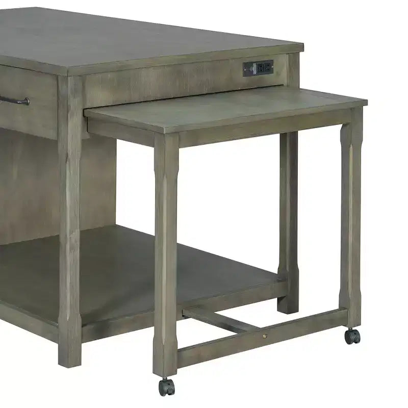 Isola Cucina Allungabile Grigio/Naturale con Contenitore, 4 Posti