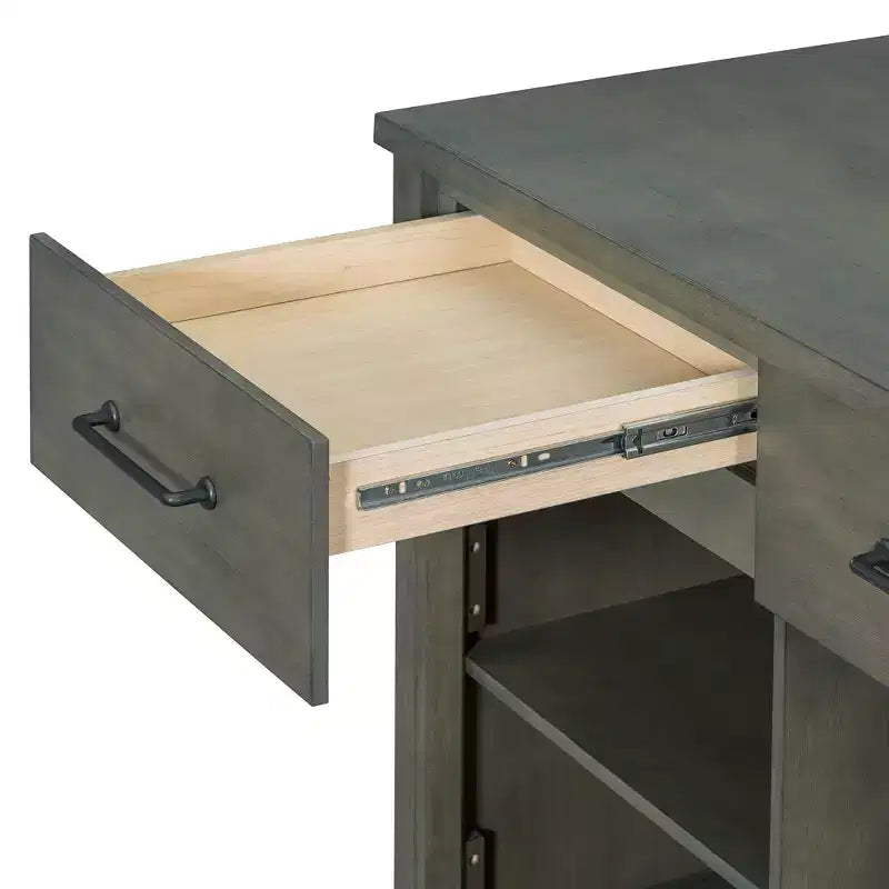 Isola Cucina Allungabile Grigio/Naturale con Contenitore, 4 Posti