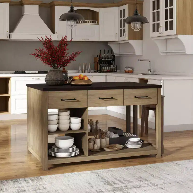 Isola Cucina Allungabile Grigio/Naturale con Contenitore, 4 Posti