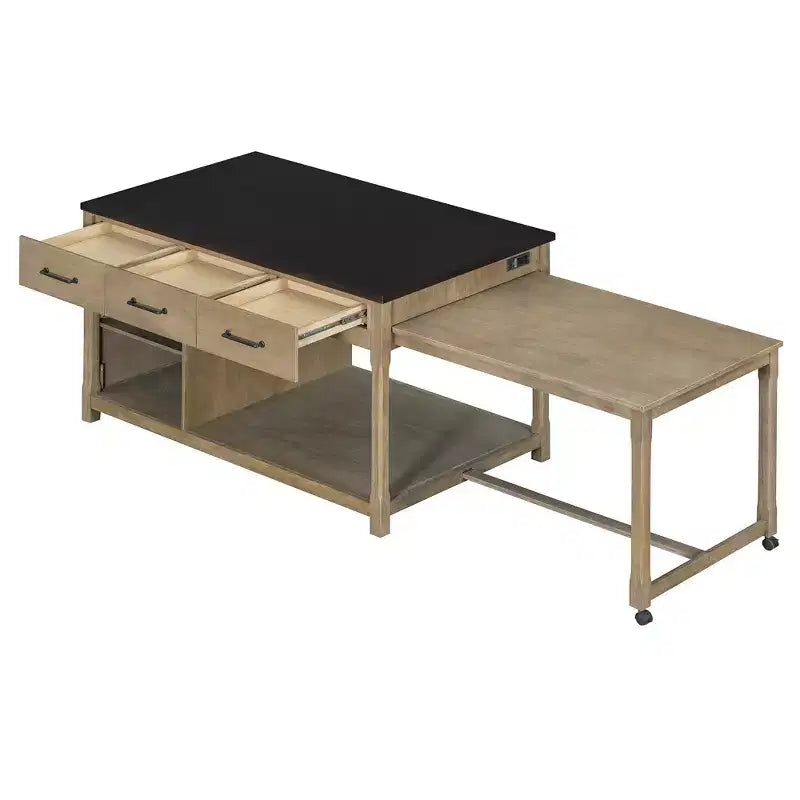 Isola Cucina Allungabile Grigio/Naturale con Contenitore, 4 Posti