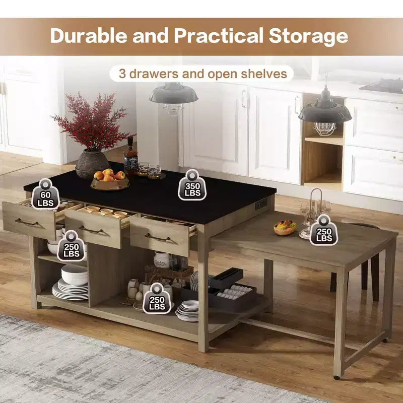 Isola Cucina Allungabile Grigio/Naturale con Contenitore, 4 Posti
