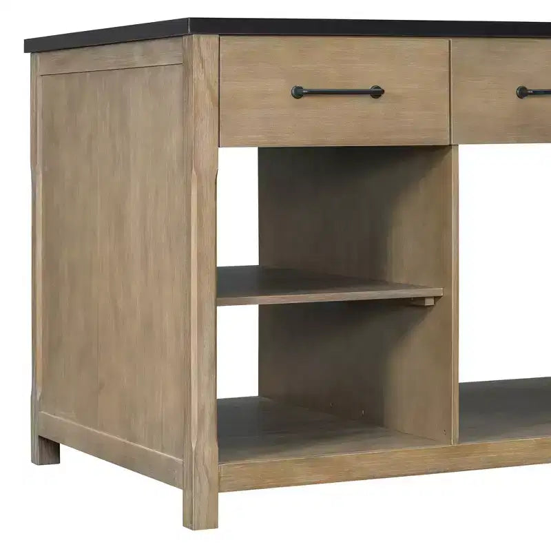 Isola Cucina Allungabile Grigio/Naturale con Contenitore, 4 Posti