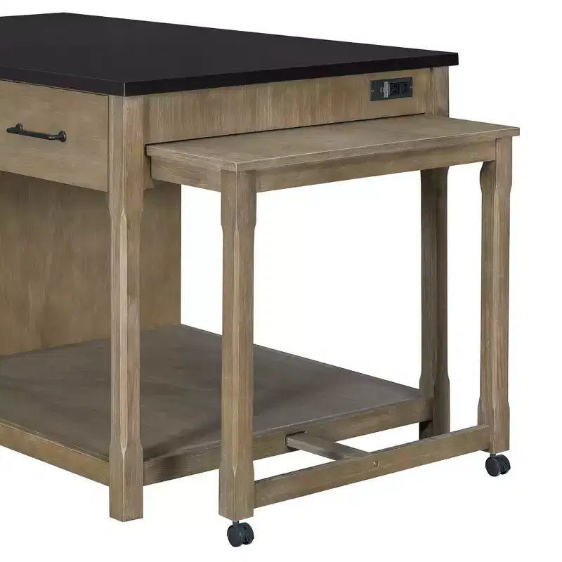 Isola Cucina Allungabile Grigio/Naturale con Contenitore, 4 Posti