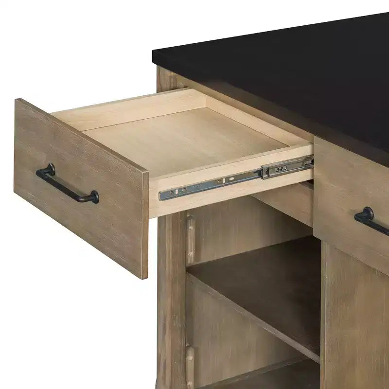 Isola Cucina Allungabile Grigio/Naturale con Contenitore, 4 Posti