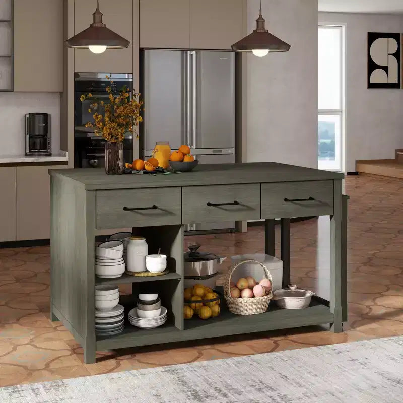 Isola Cucina Allungabile Grigio/Naturale con Contenitore, 4 Posti