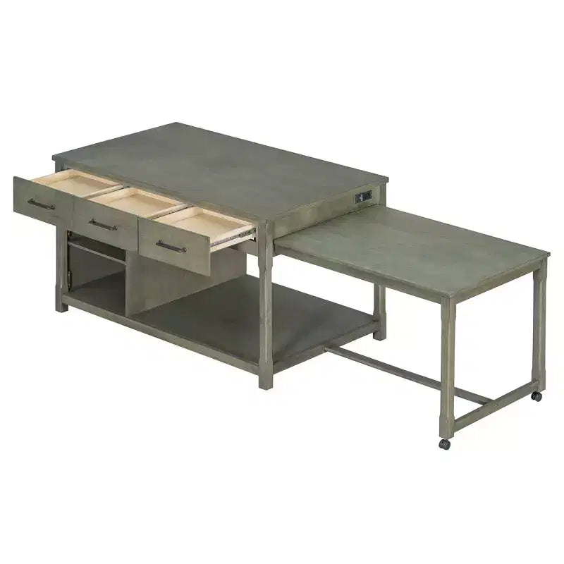 Isola Cucina Allungabile Grigio/Naturale con Contenitore, 4 Posti