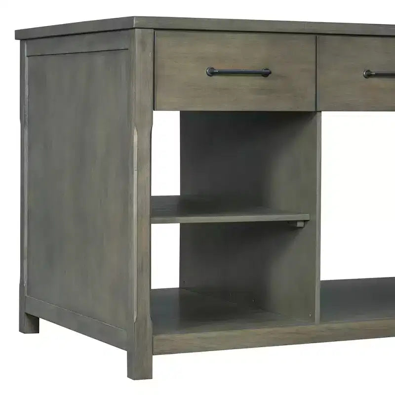 Isola Cucina Allungabile Grigio/Naturale con Contenitore, 4 Posti