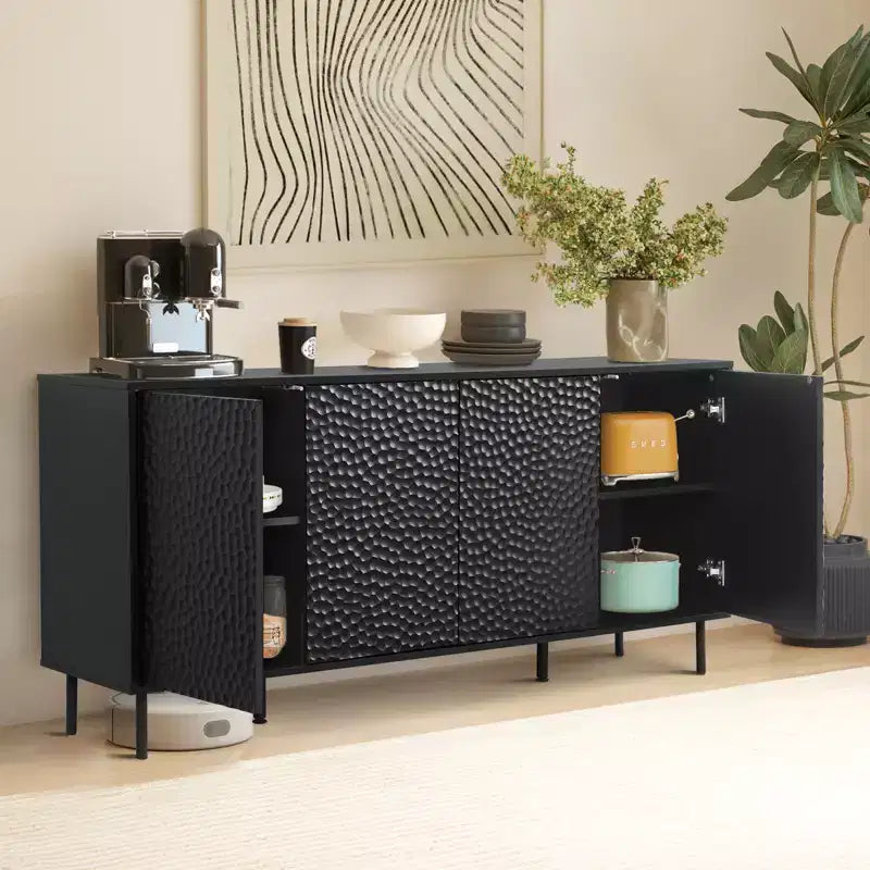 Credenza marrone metà secolo, mobile contenitore a 4 ante, montaggio per 1 persona