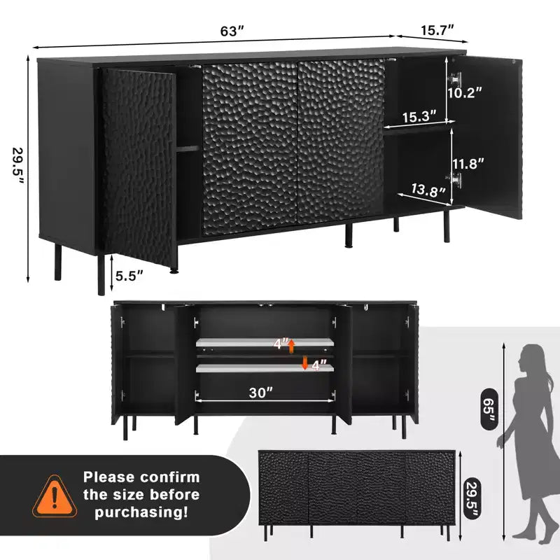 Credenza marrone metà secolo, mobile contenitore a 4 ante, montaggio per 1 persona