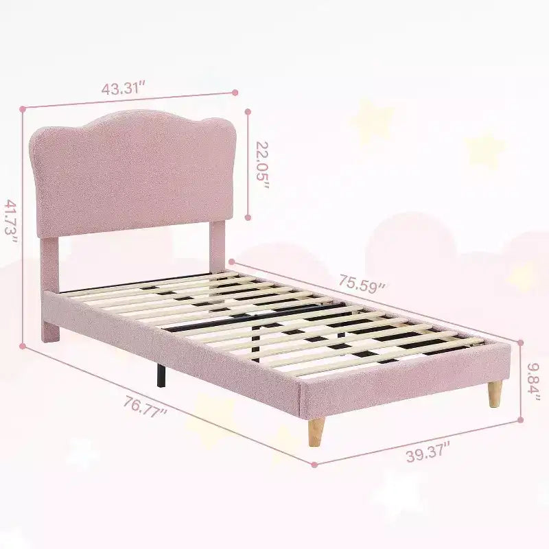 Struttura letto singolo imbottita rosa con testiera, 1 persona
