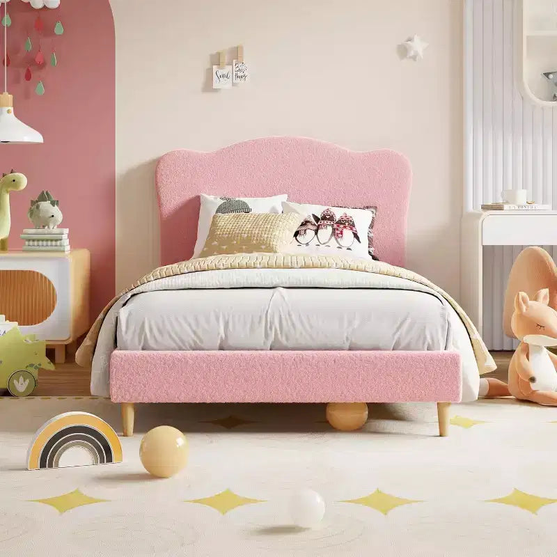 Struttura letto singolo imbottita rosa con testiera, 1 persona